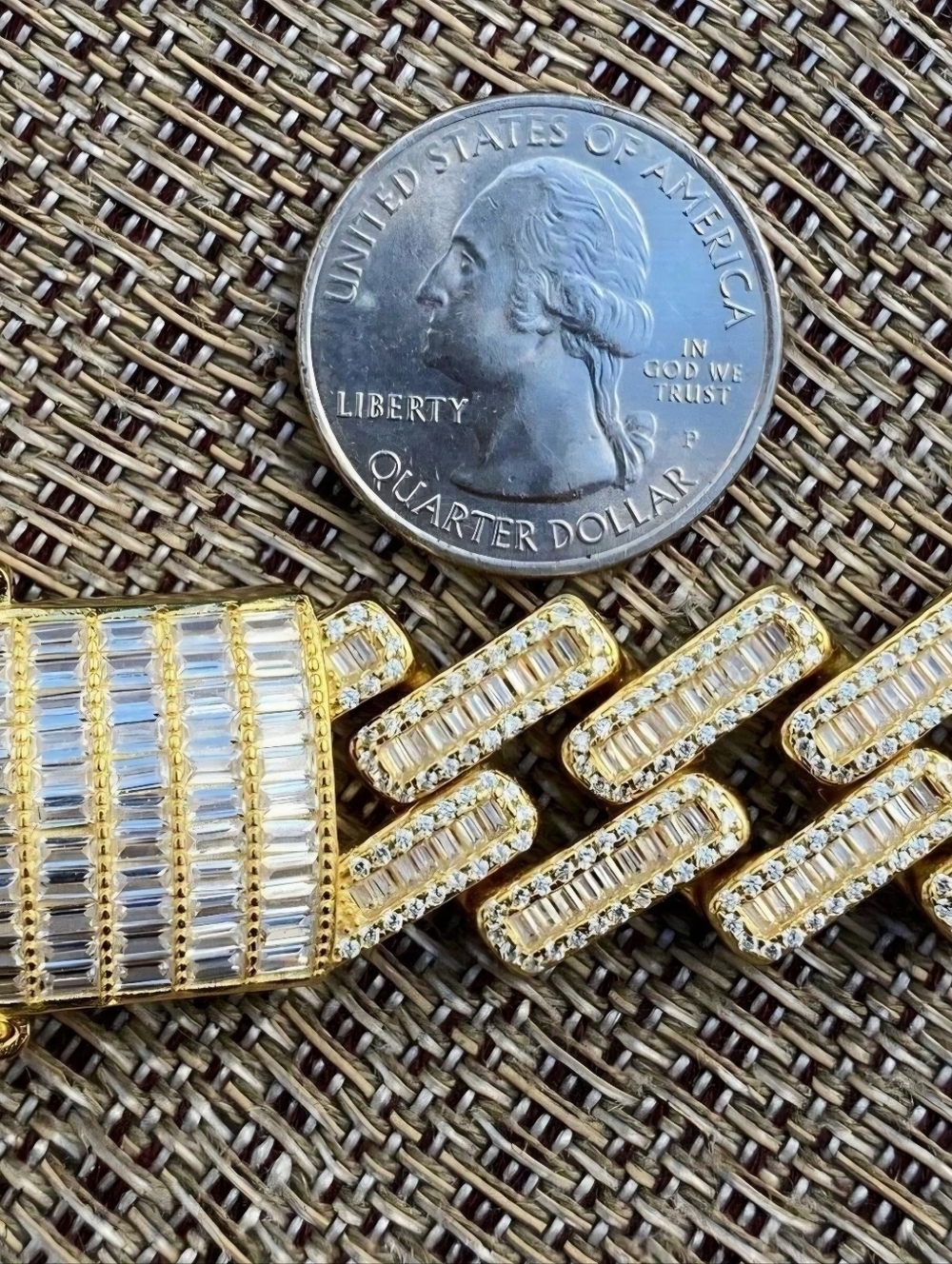 Baguette Prong Miami Cuban Link Chain Necklace Iced Out CZ Stones - 14k Gold Ver - Picture 10 of 12